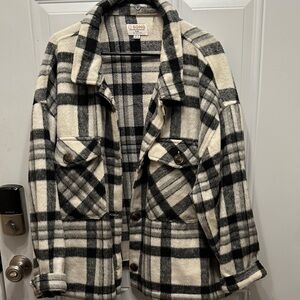 Ci Sono Cream and Black Checkered Utility Jacket